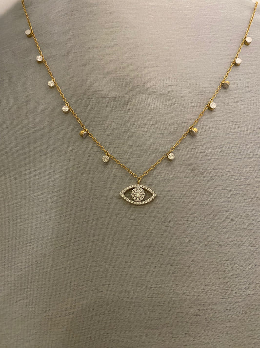 Evil Eye With Diamond Dangler Necklace