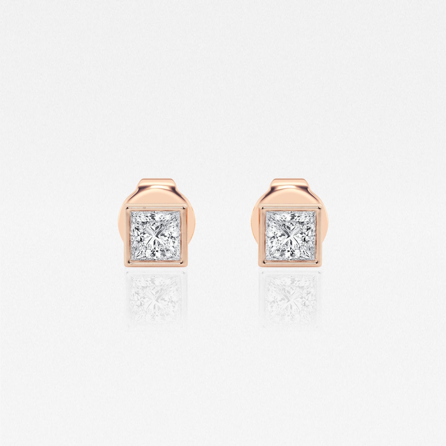 Bezel set Princess solitaire earrings