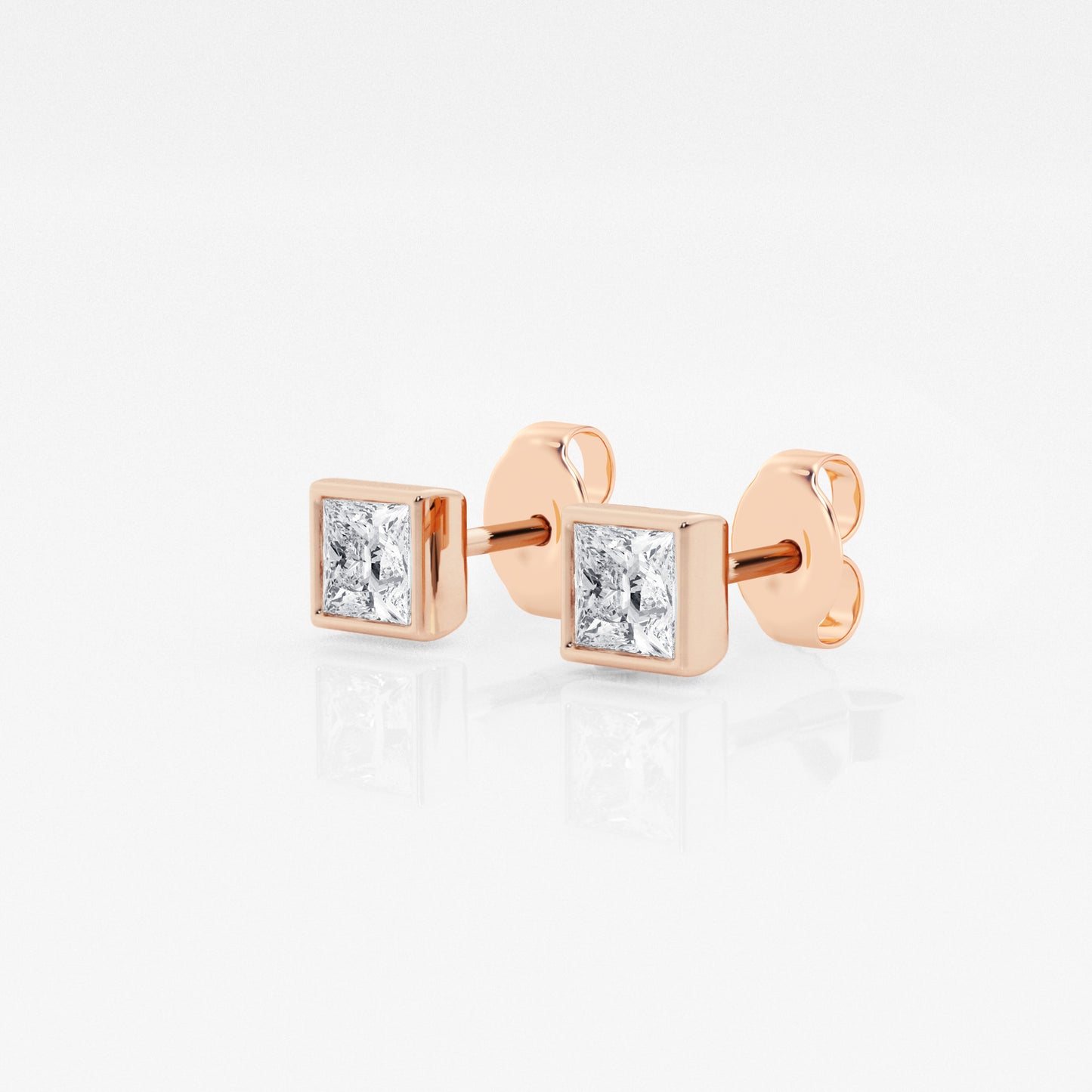 Bezel set Princess solitaire earrings