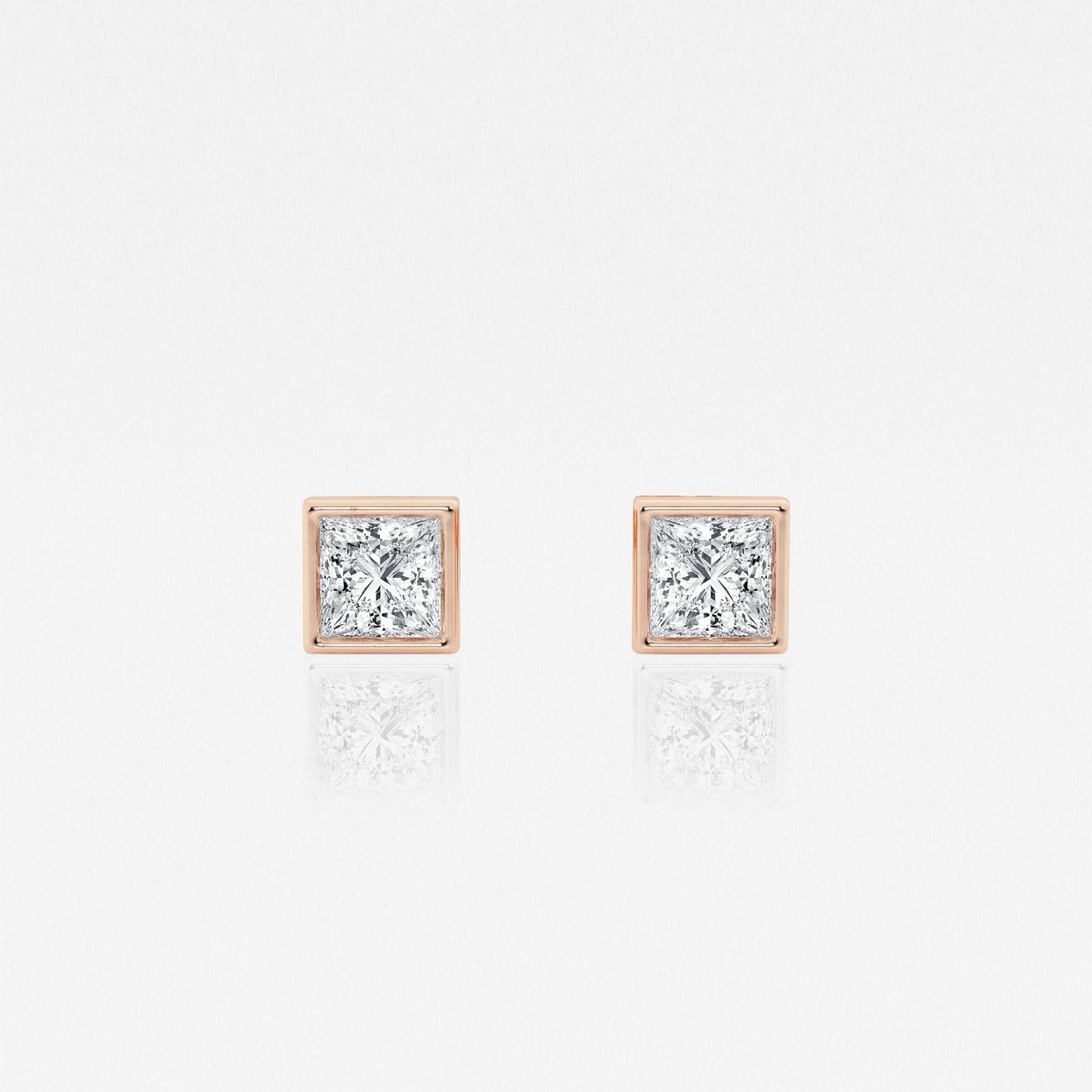 Bezel set Princess solitaire earrings