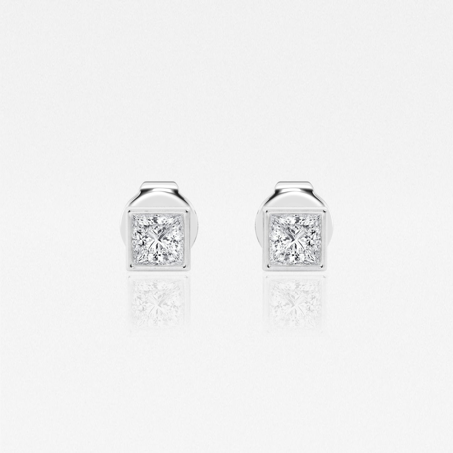 Bezel set Princess solitaire earrings