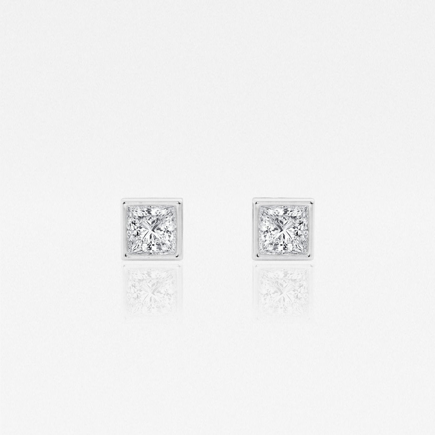 Bezel set Princess solitaire earrings