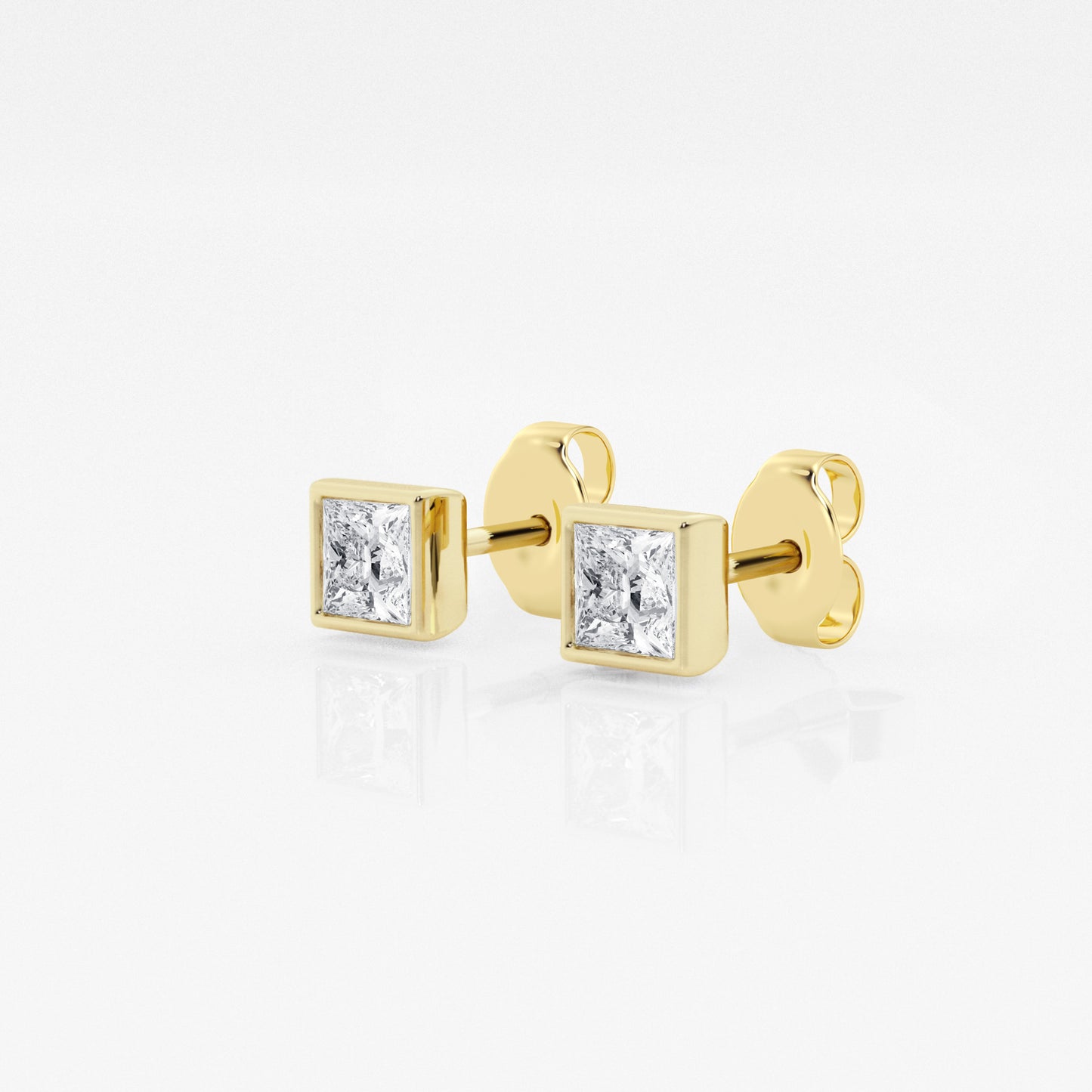 Bezel set Princess solitaire earrings