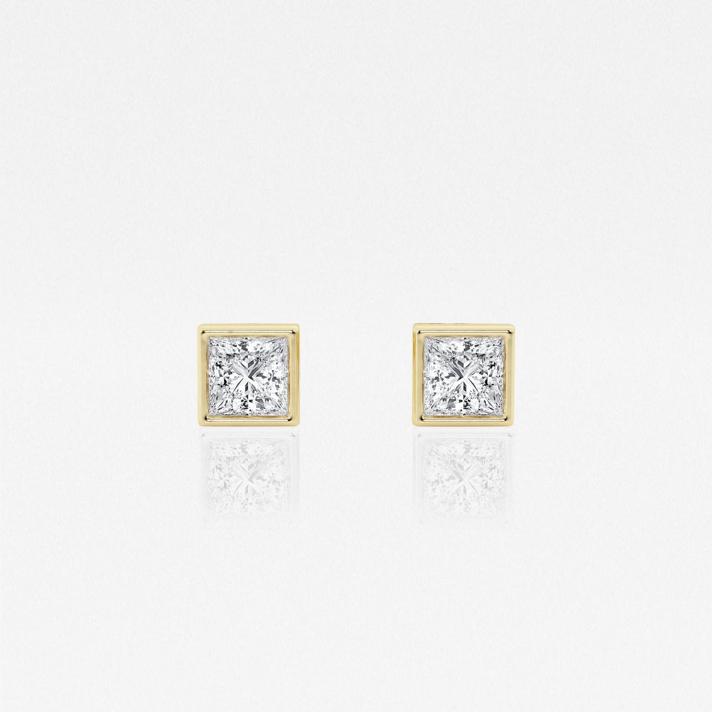 Bezel set Princess solitaire earrings